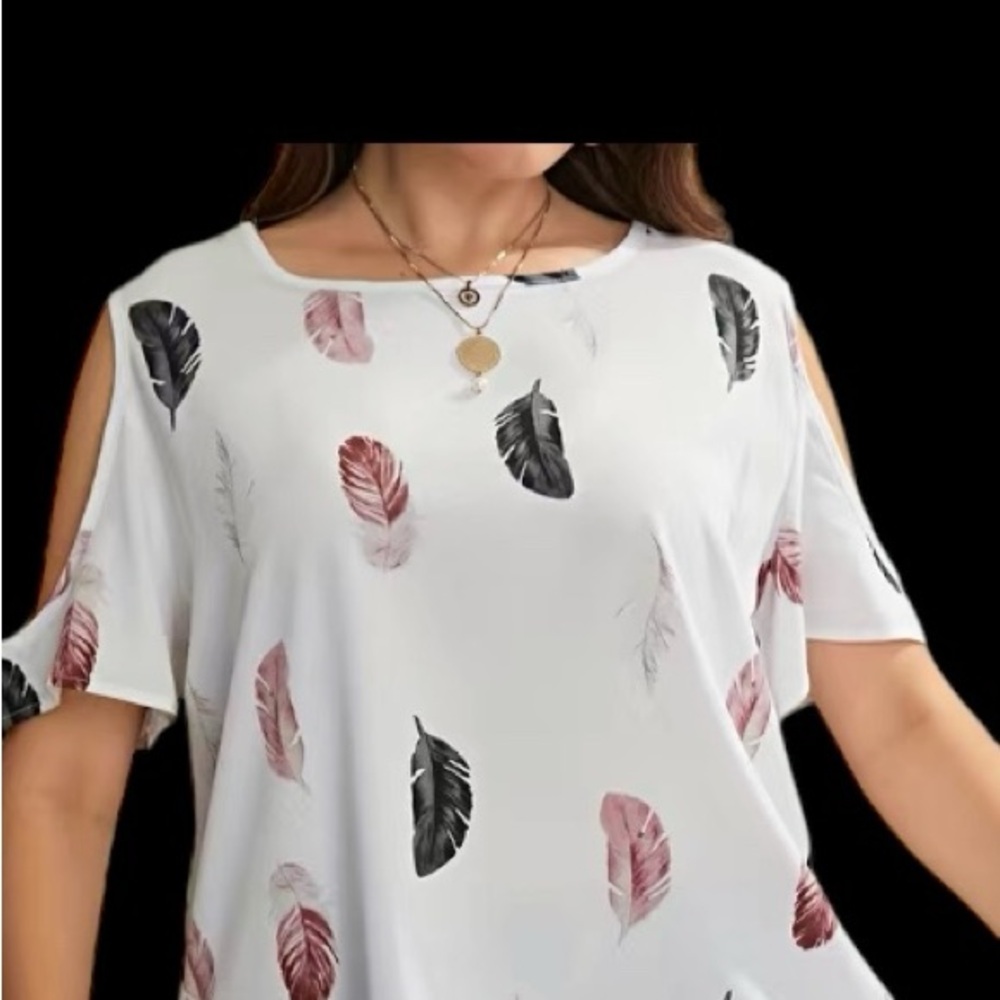Women's Feather Print White Top